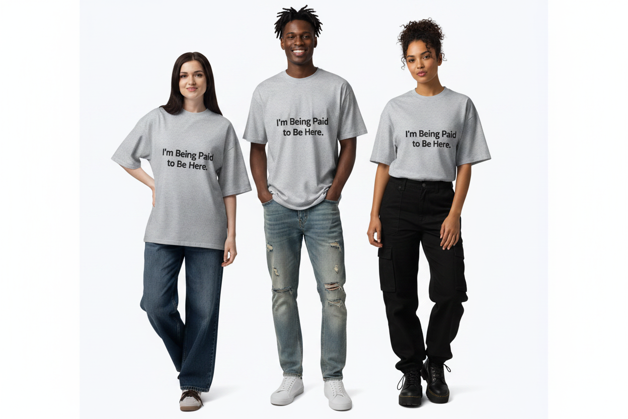 Multiple models wearing the shirt